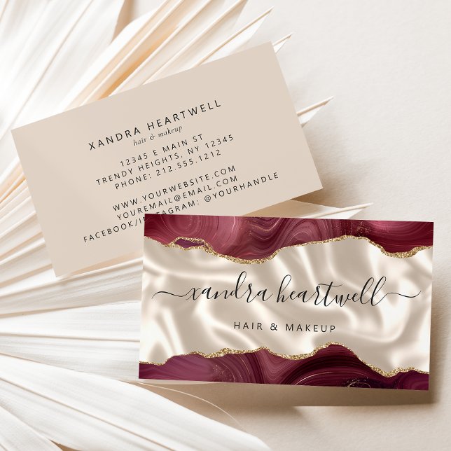 Burgundy Gold Agate Ivory Luxury Business Card (Creator Uploaded)