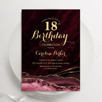 Burgundy Gold Agate Marble 18th Birthday