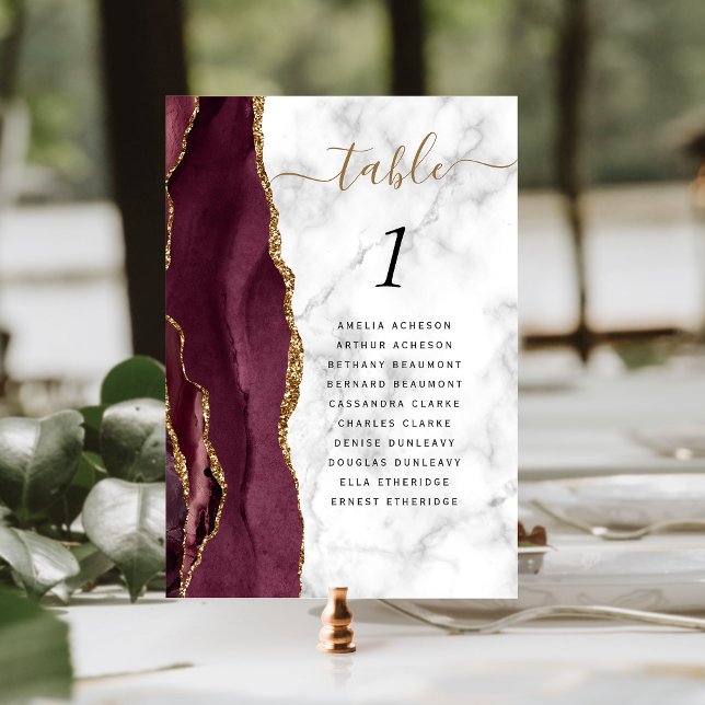Burgundy Gold Agate Marble Wedding Table Number (Creator Uploaded)
