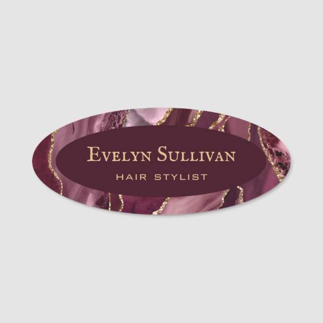 Burgundy Gold Agate Name Tag (Front)