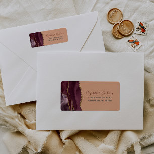 Burgundy Gold Agate Peach Wedding Return Address