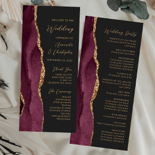 Burgundy Gold Agate Script Dark Wedding Program