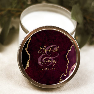 Burgundy Gold Agate Script Wedding Classic Round Sticker