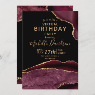 Burgundy & Gold Agate Virtual Birthday  Invitation