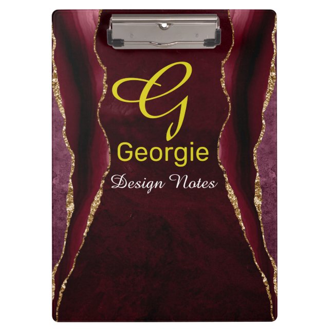Burgundy & Gold Agate Watercolor Clipboard (Front)