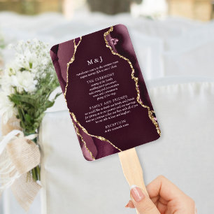 Burgundy & Gold Agate Wedding Program Hand Fan