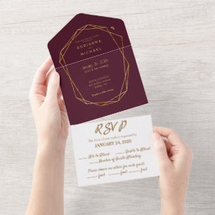 Burgundy & Gold All in One Wedding Invitation