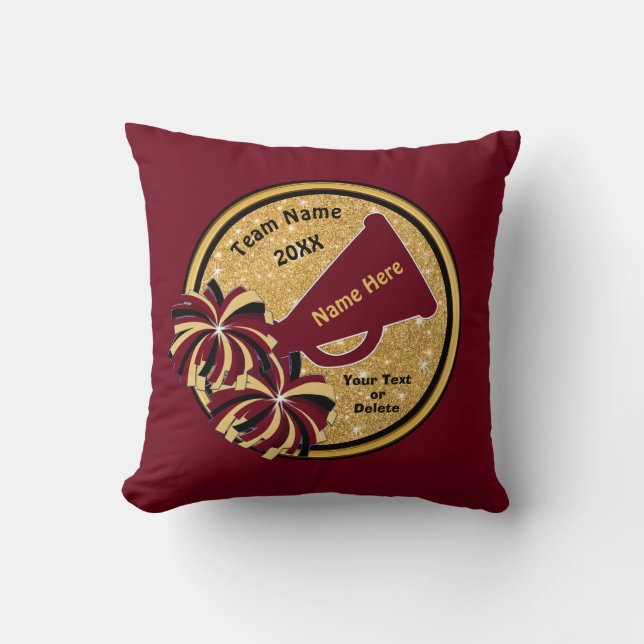 Burgundy, Gold and Black Senior Cheer Gifts Cheer Cushion (Front)