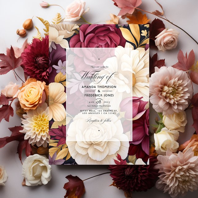 Burgundy, Gold and Ivory Floral Fall Wedding Invitation (Creator Uploaded)