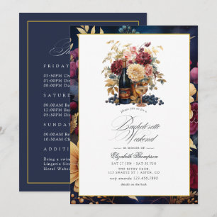 Burgundy, Gold and Navy Wine Bachelorette Weekend Invitation