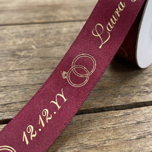 Burgundy Gold Anniversary Personalised Name Date Satin Ribbon