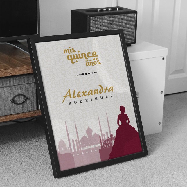Burgundy & Gold Arabian Quinceañera Photo Poster (Creator Uploaded)