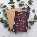 Burgundy gold arch 90th birthday save the date<br><div class="desc">A Save the Date card for a 90th birthday party.  A burgundy background,  decorated with a faux gold arch. Personalise and add a date and your name. The text: Ninety and Save the Date is written with a large trendy hand lettered style script.</div>