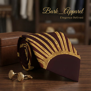 Burgundy & Gold Art Deco Geometric Pattern Formal  Tie