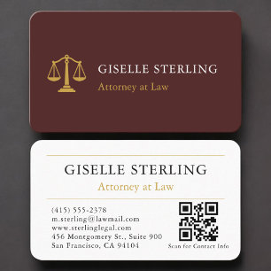 Burgundy Gold Attorney at Law QR Code Professional Business Card