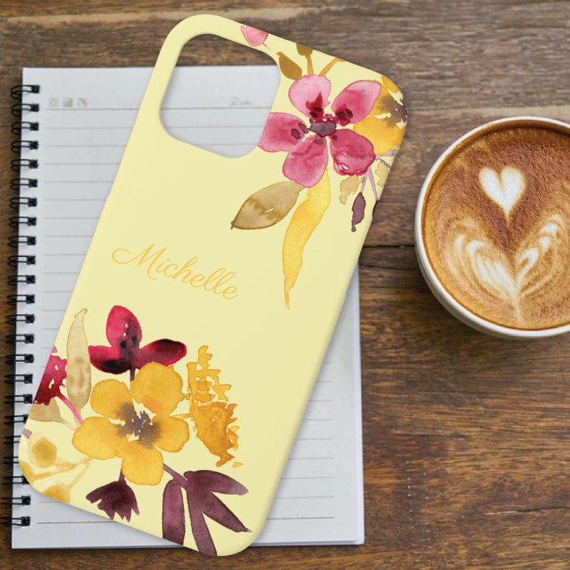 Burgundy Gold Autumn Blooms Monogram Case-Mate iPhone Case (Creator Uploaded)