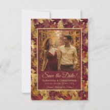 Burgundy & Gold Autumn Leaves & Photo Wedding