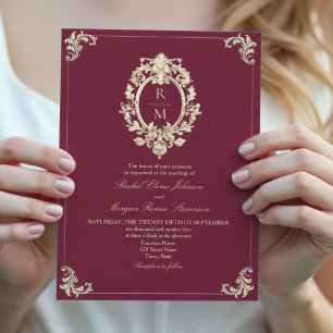 Burgundy Gold Baroque Wedding Invitation