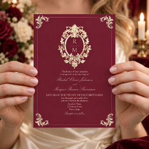 Burgundy Gold Baroque Wedding Invitation