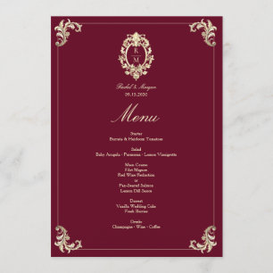Burgundy Gold Baroque Wedding Reception Menu