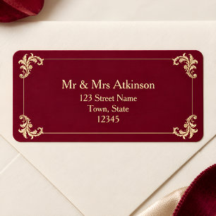 Burgundy Gold Baroque Wedding Return Address Label