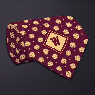 Burgundy Gold Baseball Icon Necktie