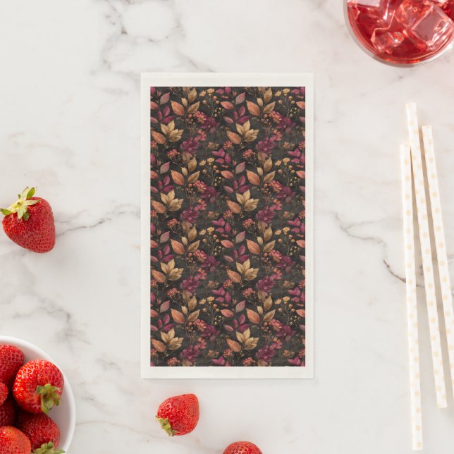 Burgundy Gold Black Watercolor Botanicals Florals  Napkin (Insitu)