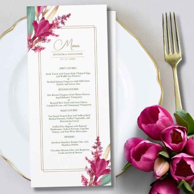 Burgundy & Gold Bloom Wedding Menu (Creator Uploaded)