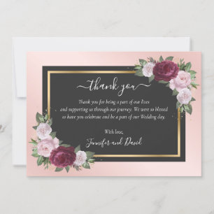 Burgundy Gold Blush Black Thank You Card