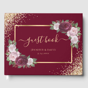 Burgundy Gold Blush Floral Wedding Guest Book