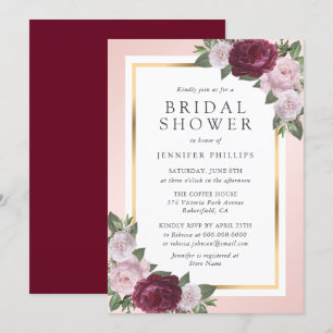 Burgundy Gold Blush Pink Floral Bridal Shower Invitation