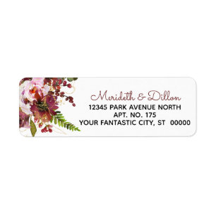 Burgundy Gold Blush Pink Floral Return Address