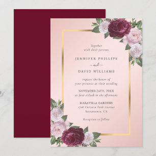 Burgundy Gold Blush Pink Floral Wedding Invitation