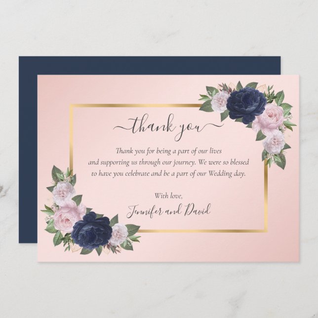 Burgundy Gold Blush Pink Thank You Card (Front/Back)