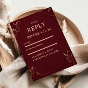 Burgundy Gold Botanical RSVP Card