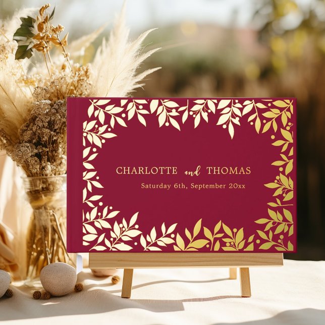 Burgundy gold botanical wedding  guest book (Creator Uploaded)