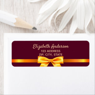 Burgundy gold bow elegant return address