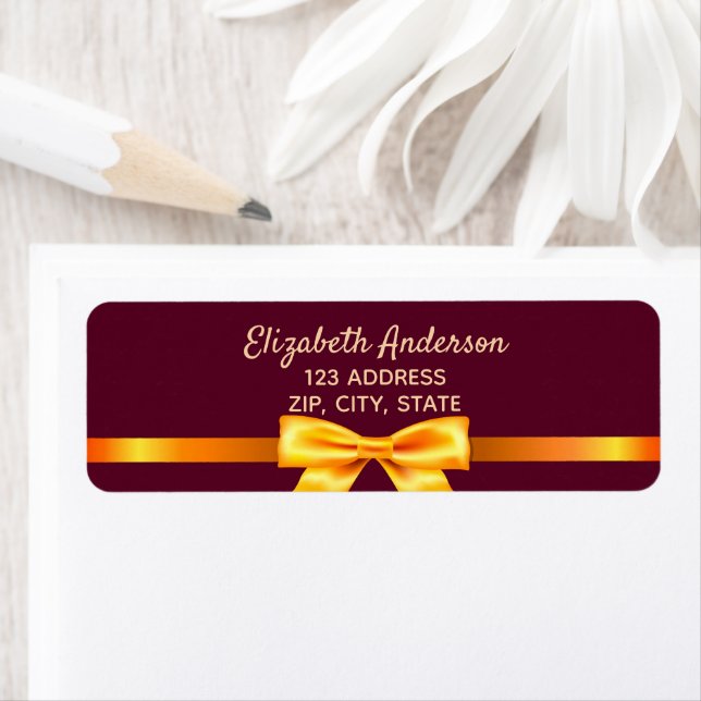 Burgundy gold bow elegant return address (Insitu)
