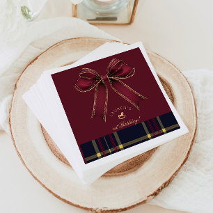 Burgundy Gold Bow Rocking Horse Luxury Birthday Napkin