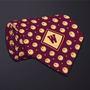 Burgundy Gold Bowling Ball Icon Necktie