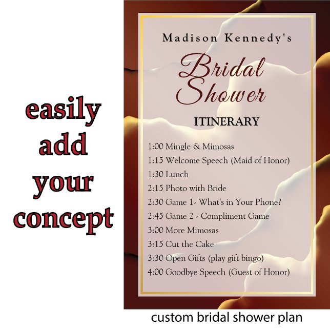 Burgundy Gold 🌸 Bridal Shower Itinerary  Poster (Creator Uploaded)