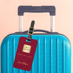 Burgundy gold business company logo name luggage tag