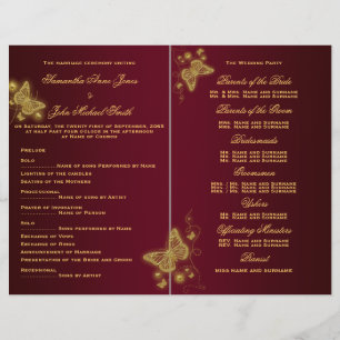 Burgundy gold butterfly wedding program