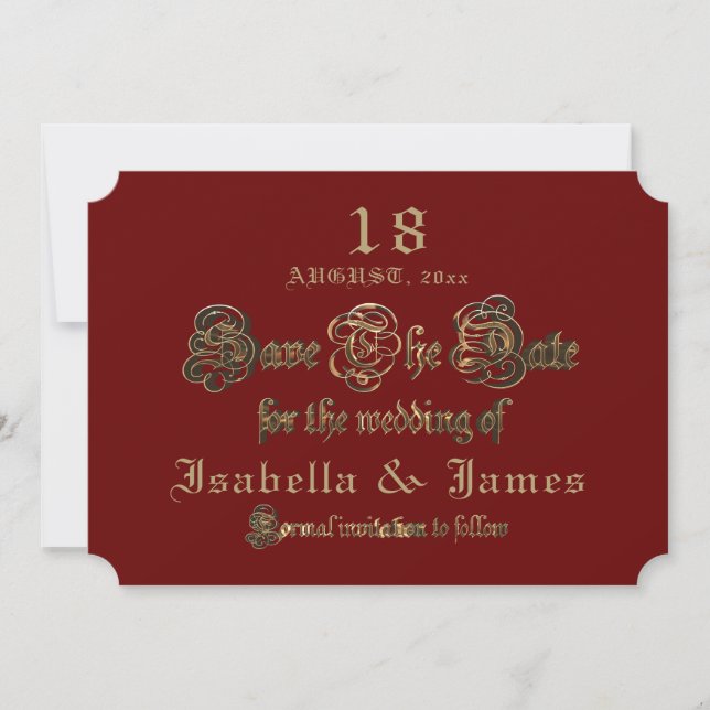 Burgundy Gold Calligraphy Wedding Save The Date (Front)