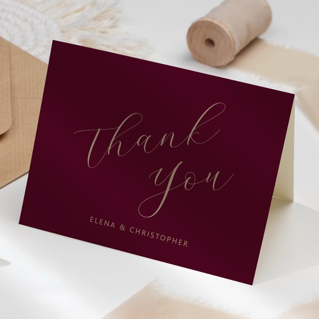 Burgundy Gold Calligraphy Wedding Thank You Card (Creator Uploaded)