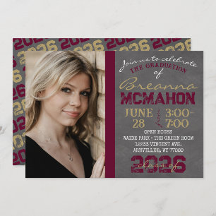 Burgundy & Gold Chalkboard Graduation Invitation