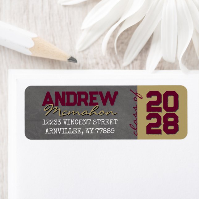 Burgundy Gold Chalkboard Graduation Return Address (Insitu)