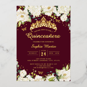 Burgundy Gold Champagne Floral Quinceanera