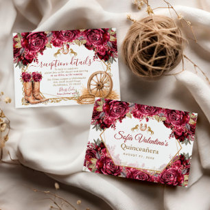 Burgundy Gold Charra Quinceanera Cowboy Boots Enclosure Card