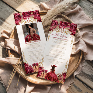 Burgundy Gold Charra Quinceanera Cowboy Boots Menu